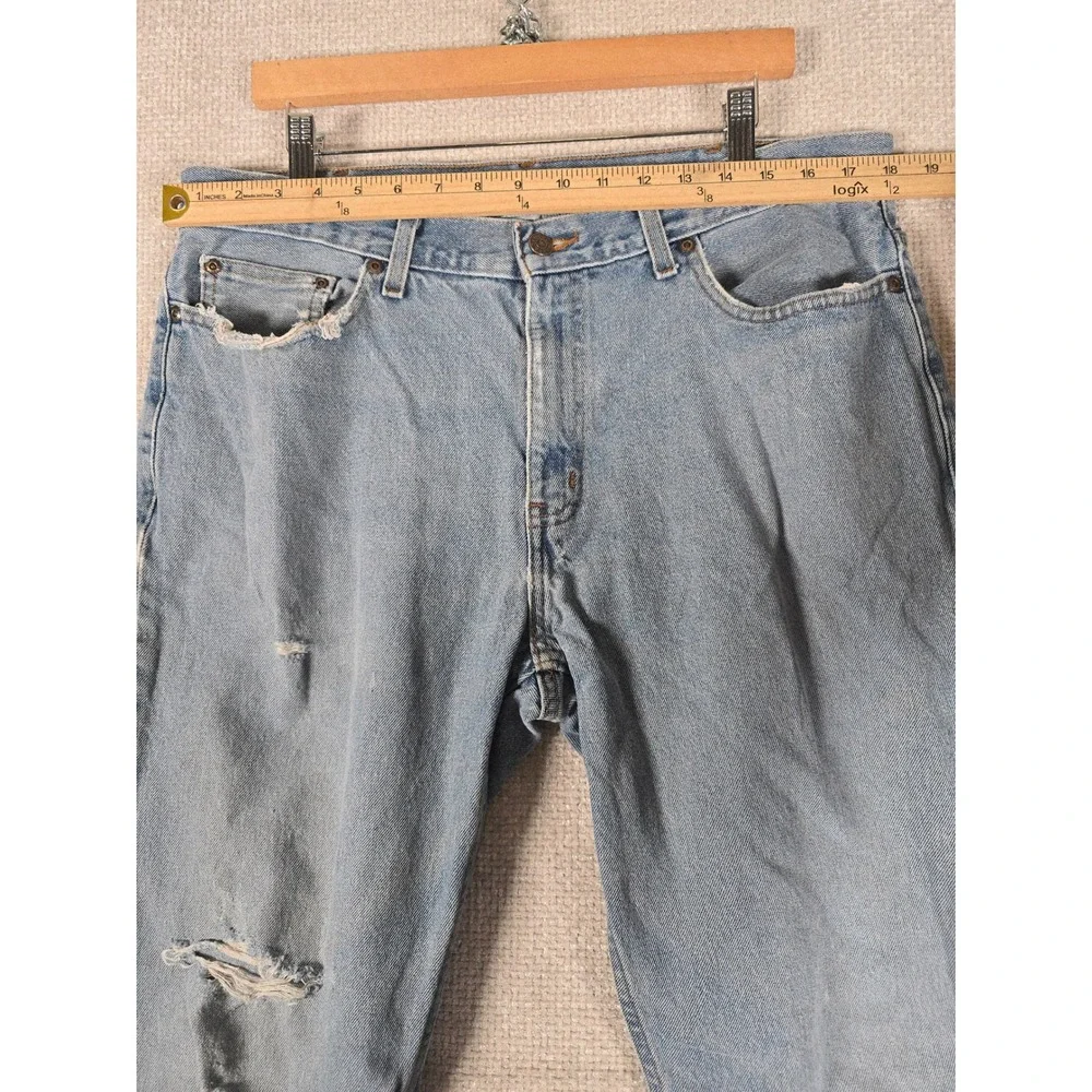 Faded Glory Mens Relaxed Fit Distressed Light Wash Blue‎ Denim Jeans 36x33